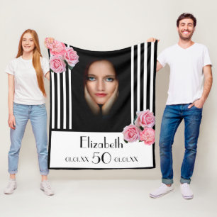 Cobertor De Velo 50.º aniversário - listras brancas pretas florais