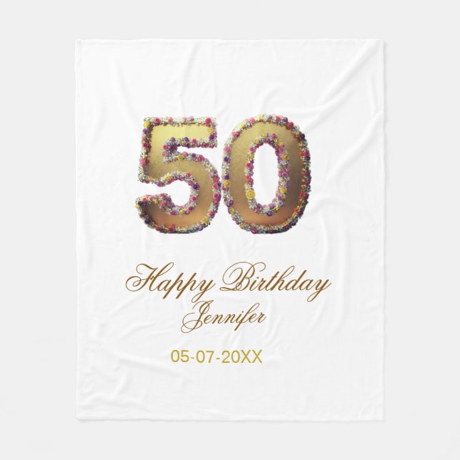 Cobertor De Velo 50th birthday add name date year gold floral bold  (Frente)