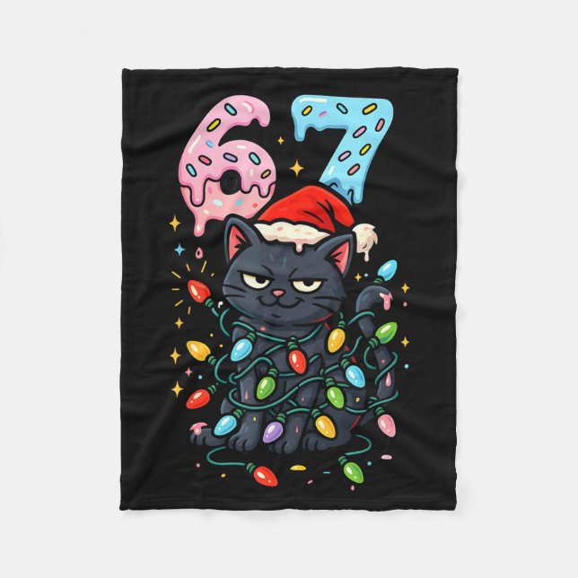 Cobertor De Velo 67 Black Cat Christmas Ice Cream Drip Santa Hat Si (Frente)