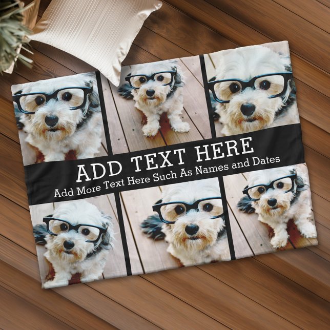 Cobertor De Velo 6 Colagem de Fotos 2 Linhas de Texto — CAN Editar  (Custom Fleece Blanket - Add Photos and Text)