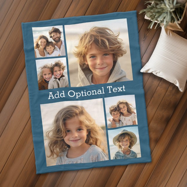 Cobertor De Velo 6 Colagem de Fotos Texto Opcional — CAN Edit Color (Personalized fleece blanket with 6 photos and custom text)
