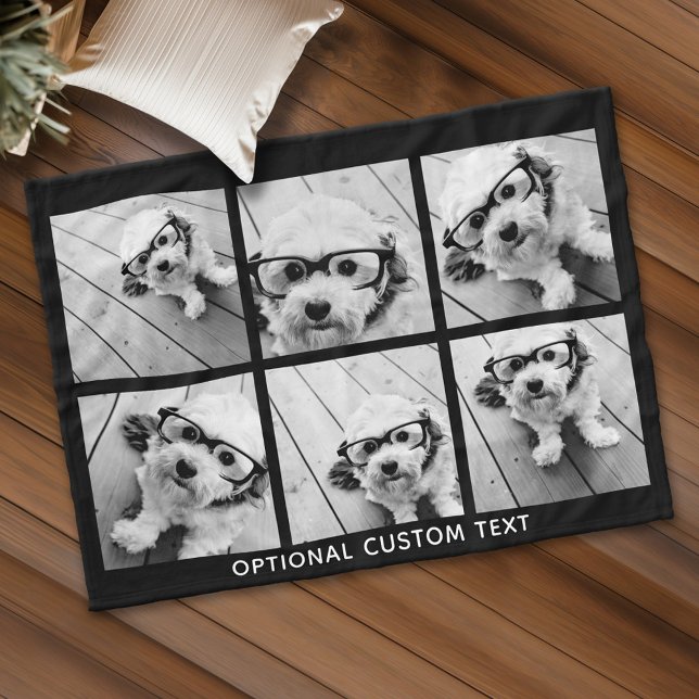 Cobertor De Velo 6 Colagem de Fotos Texto Opcional — CAN Edit Color (Personalized fleece blanket with 6 photos and custom text)