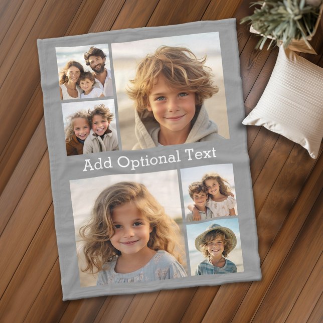 Cobertor De Velo 6 Colagem de Fotos Texto Opcional — CAN Edit Color (Personalized fleece blanket with 6 photos and custom text)