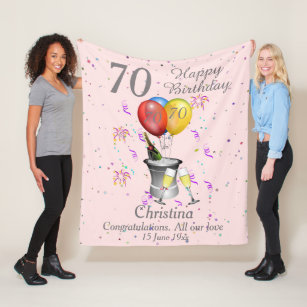 Cobertor De Velo 70 Aniversário Champanhe Cor-de-Rosa
