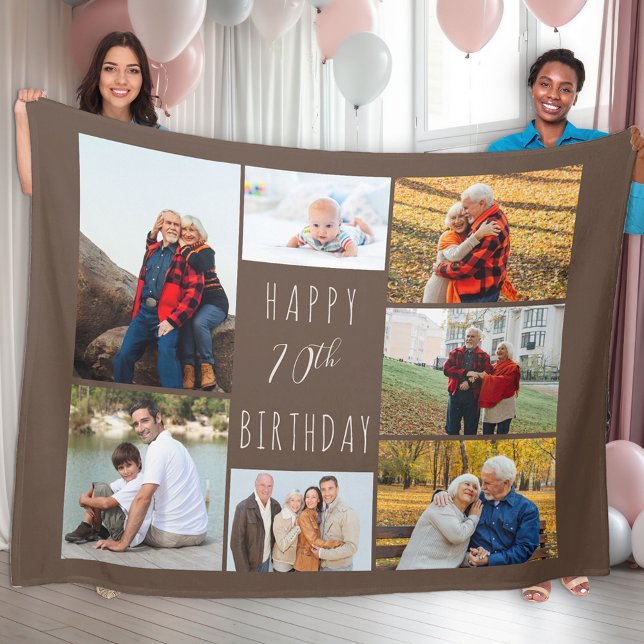 Cobertor De Velo 70 Birthday 7 Foto Collage Brown Fleece Blanket (Criador carregado)