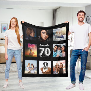 Cobertor De Velo 70 de aniversário do nome da colagem de fotos pret