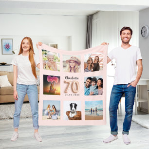 Cobertor De Velo 70 de aniversário rosa dourado blush foto colagem