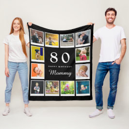 Cobertor De Velo 80 Birthday Mamãe Photo Collage Modelo Black