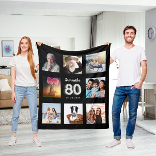 Cobertor De Velo 80 de aniversário do nome da colagem de fotos pret