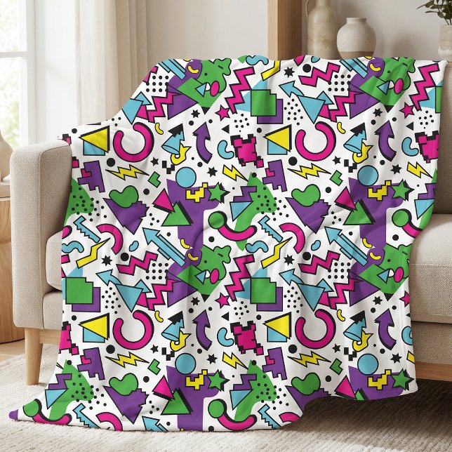 Cobertor De Velo 90s Retro Purple Turquoise Green Memphis Style (Criador carregado)