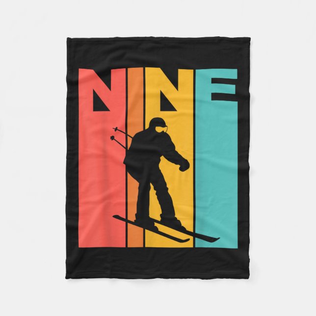 Cobertor De Velo 9.º Aniversário Retro Esqui 9 Anos Meninos Anivers (Frente)