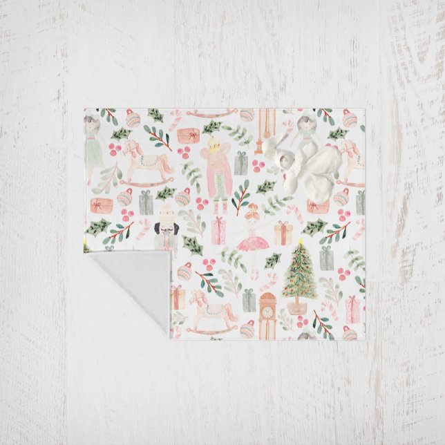 Cobertor De Velo A Aquarela de Feriado do Noz (white fleece blanket the nutcracker holiday)