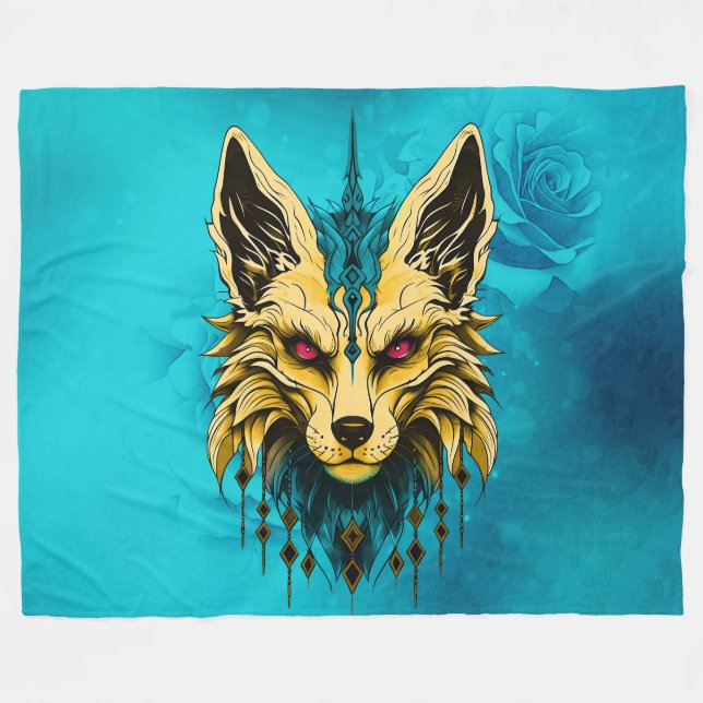 Cobertor De Velo A cabeça mística de raposa, nobre e misteriosa. (Frente (Horizontal))