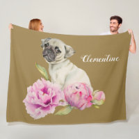 A flor | da peônia do cão do Pug adiciona seu nome
