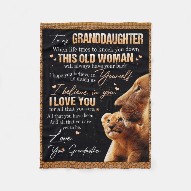 Cobertor De Velo À Minha neta, Presente Da Avó, Amantes De Leão. (Frente)