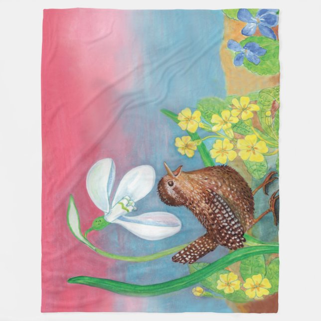 Cobertor De Velo A neve e o pássaro-verde convocam o primavera (Frente)