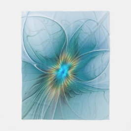 Cobertor De Velo A pequena Bela Flor Fractal Dourada Azul Moderna