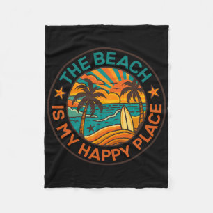 Cobertor De Velo A Praia É Meu Lugar Feliz Retro Verão Férias de Pr
