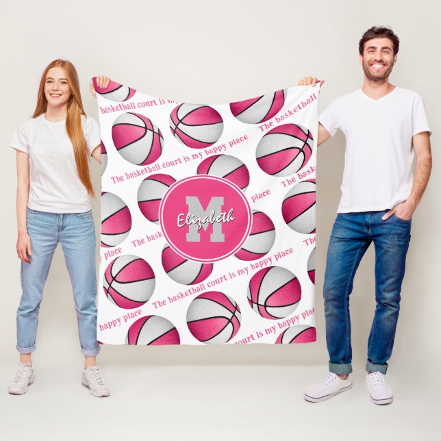Cobertor De Velo A quadra de basquete é o meu lugar feliz rosa (In Situ)