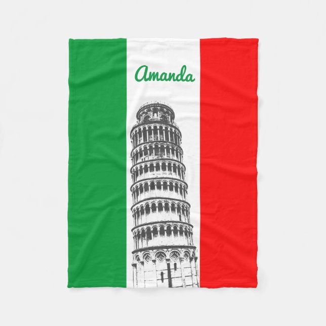 Cobertor De Velo A Torre de Pisa e a Bandeira italiana (Frente)