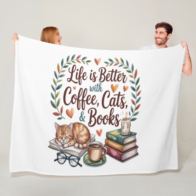 Cobertor De Velo A Vida é Melhor com Café Gatos Livros (In Situ)