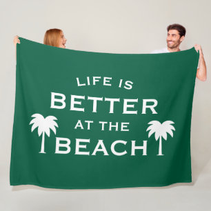 Cobertor De Velo A vida é melhor na praia palmeira verde da moda