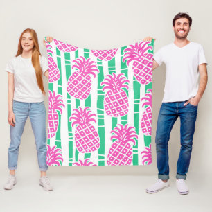 Cobertor De Velo Abacaxi Bamboo Stripes Rosa e Verde Padrão