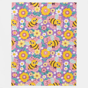 Cobertor De Velo Abehas de Desenhos Animados Adoráveis e Flores