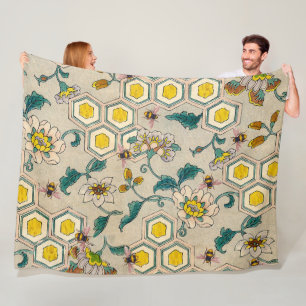 COBERTOR DE VELO ABELHAS DE MEL, CERVEJAS, FLORES DE PRIMAVERA