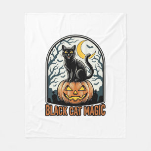 Cobertor De Velo Abóbora de Gato Preto Gravura Vintage de Halloween