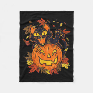 Cobertor De Velo Abóbora de Gato Preto Vintage Halloween Sinistro O