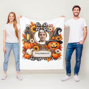Cobertor De Velo Abóbora de Halloween em Aquarela Personalizada