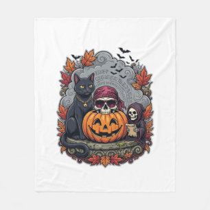 Cobertor De Velo Abóbora de Halloween Gato Caveira Ceifador Outono