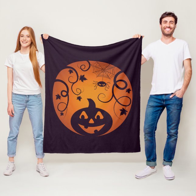 Cobertor De Velo Abóbora de Halloween Jack o lantern rosto e aranha (In Situ)