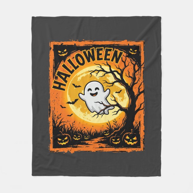 Cobertor De Velo Abóbora Fantasma de Halloween Árvore Assombrada (Frente)