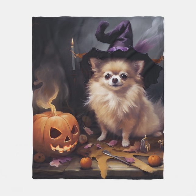 Cobertor De Velo Abóboras de Halloween Assustadoras de Pomerânia (Frente)