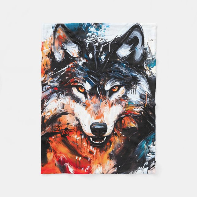 Cobertor De Velo Abstract Wild Spirit Wolf (Frente)