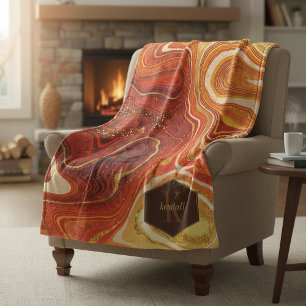 Cobertor De Velo Abstrato Agate Monograma Hot Orange ID827
