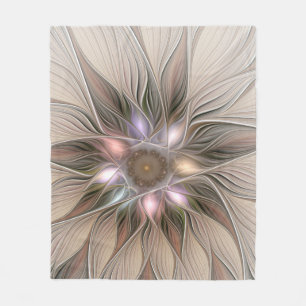 Cobertor De Velo Abstrato Beige Brown Floral Fractal de Flor Joyful