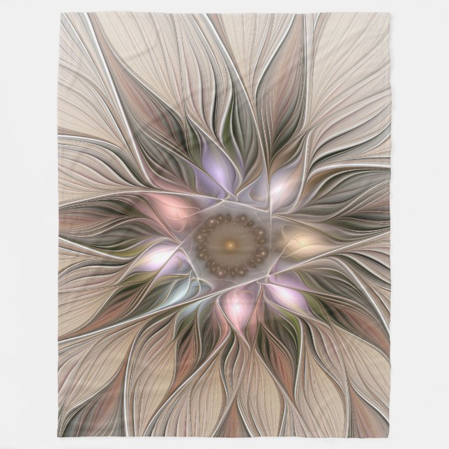 Cobertor De Velo Abstrato Beige Brown Floral Fractal de Flor Joyful (Frente)