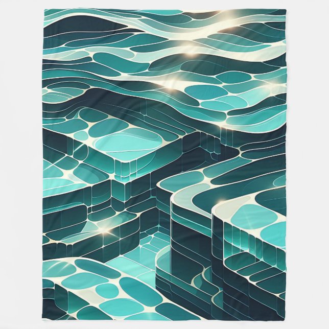 Cobertor De Velo "Abstrato Blue and Green Water Waves" (Frente)