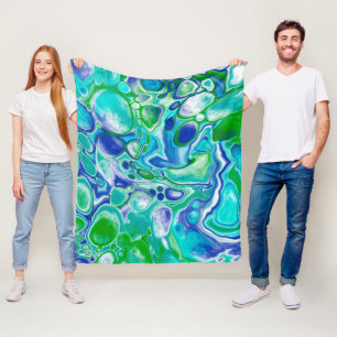 Cobertor De Velo Abstrato de Arte Fluida Marble Azul e Verde
