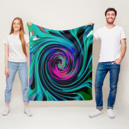 Cobertor De Velo Abstrato de preto e turquesa Dramático