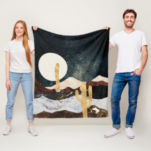 Cobertor De Velo Abstrato Desert Night Sky com Ouro Cactus