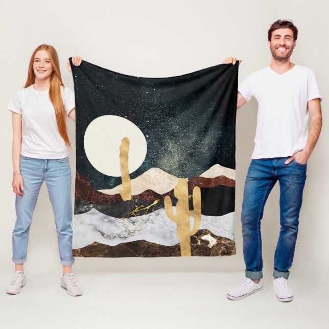 Cobertor De Velo Abstrato Desert Night Sky com Ouro Cactus (In Situ)