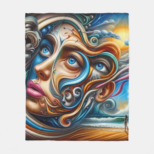 Cobertor De Velo Abstrato Dreamscape Ocean Serenity & Cosmic Wonder (Frente)