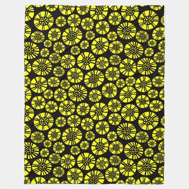 Cobertor De Velo Abstrato Flores 031023 - Amarelo em preto (Frente)