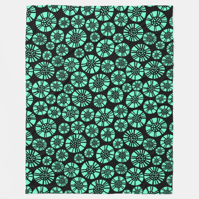 Cobertor De Velo Abstrato Flores 031023 - Turquesa em preto (Frente)