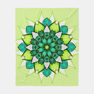 Cobertor De Velo Abstrato Green Boho Floral Mandala