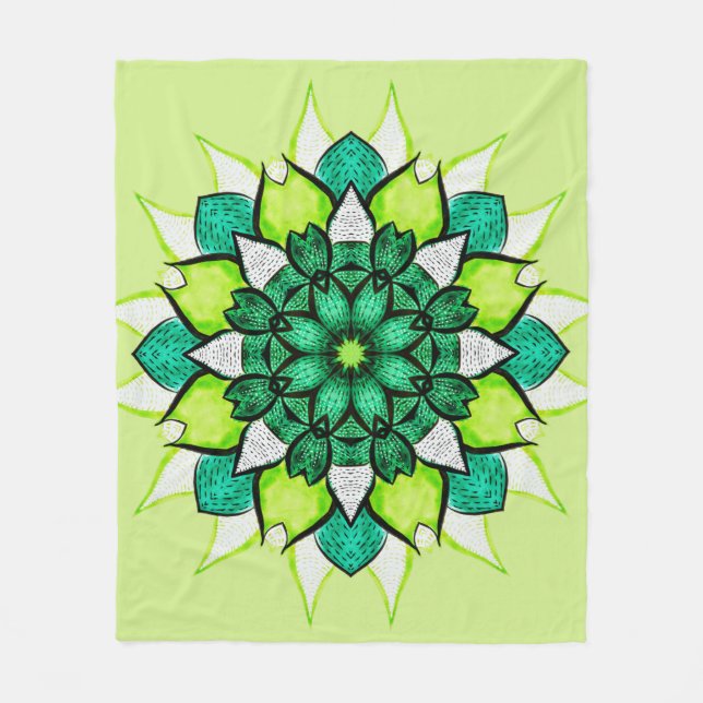 Cobertor De Velo Abstrato Green Boho Floral Mandala (Frente)